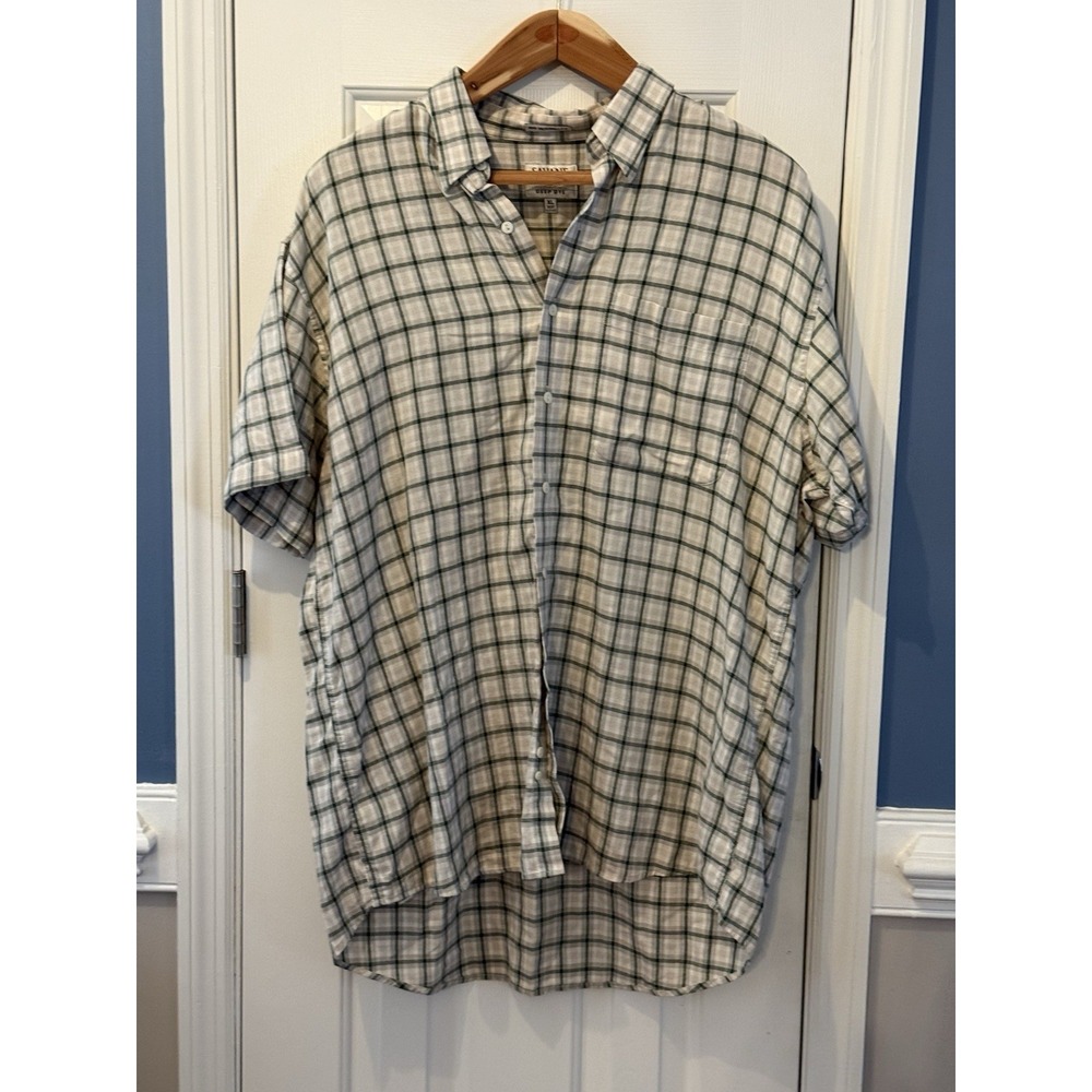 Savane Deep Dye No Wrinkles Plaid Shirt Green Cotton Men's XL classic spring